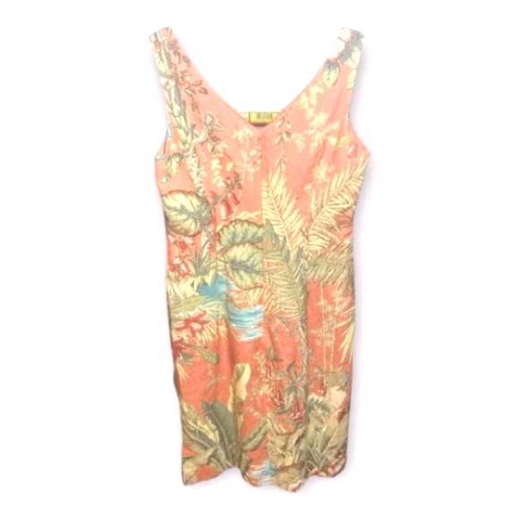 Vintage Talbots Petites Orange Multi Sleeveless V Neck Dress Jungle Palms SZ 6 - Picture 3 of 4